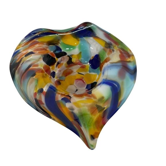 Murano Spatter Glass Heart Dish 6" Bright Confetti Colored - Picture 1 of 7